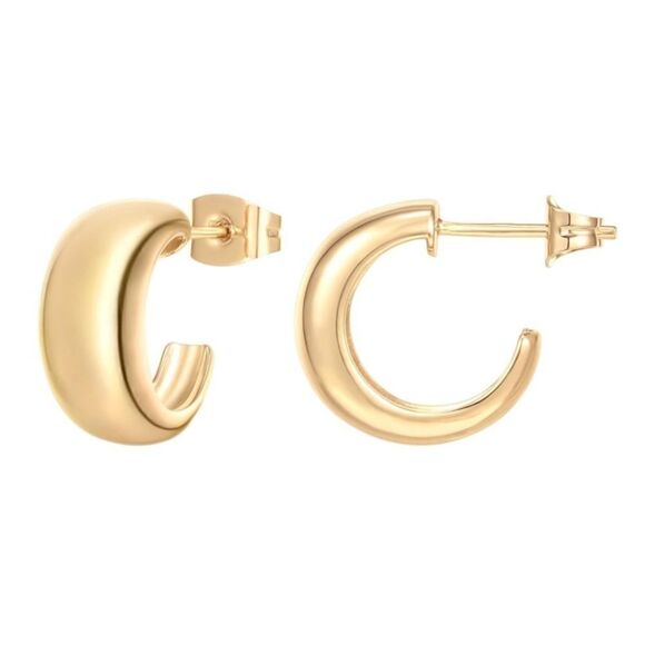 14k gold Thick Huggie Earring Hoops - Picture 2 of 4